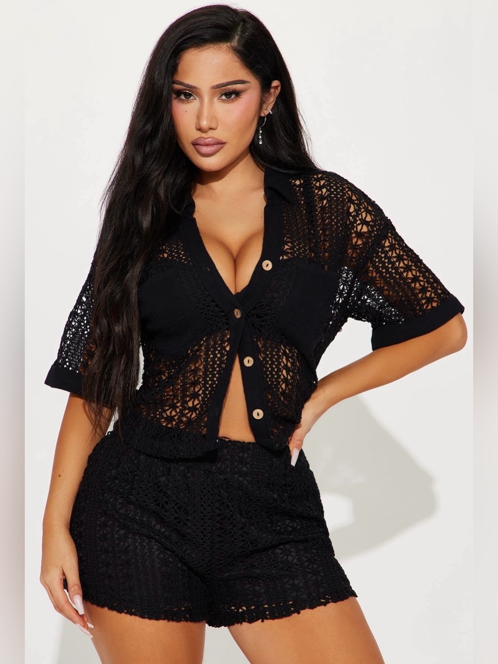 NWT Crochet Two-Piece Short
Set in Black